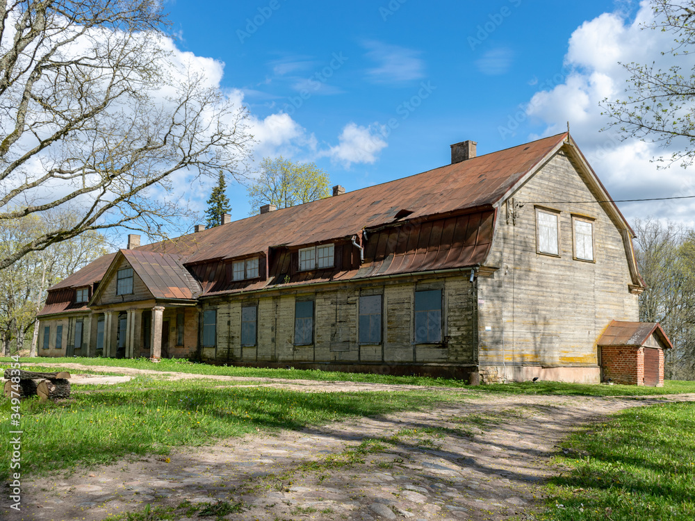 sunny spring landscape with manor house, former manor house of Liepa manor, Liepas parish, Priekuli district, latvia