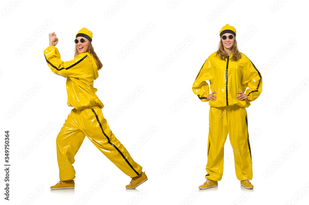 Woman in yellow suit isolated on white Woman in yellow suit isolated on white