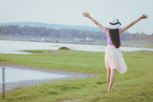Wallpaper Mural woman travel in the nature with happy. Torontodigital.ca