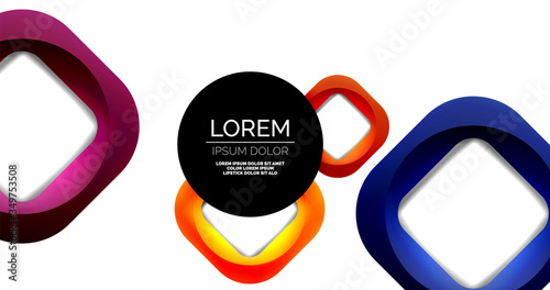 Square geometric vector abstract background, dynamic modern minimal template. Multicolored square shapes with round corners overlapping each other