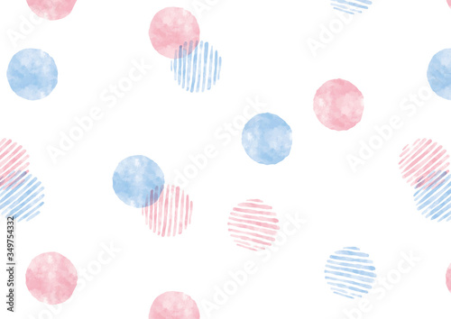 水玉模様_水色とピンク_水彩