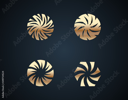 set of luxury vortex design logo or icon template with gold color effects. ornament, plumeria