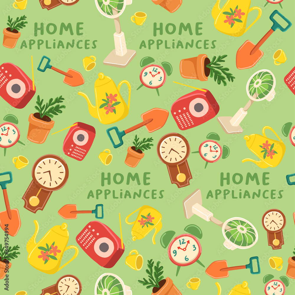 Set of cute home appliances : Seamless Pattern : Vector Illustration