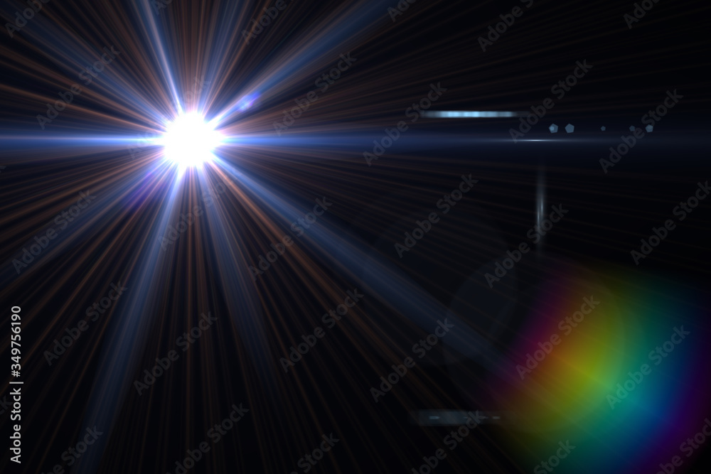 Obraz premium Abstract Natural Sun flare on the black background, flare light transition, effects sunlight, lens flare