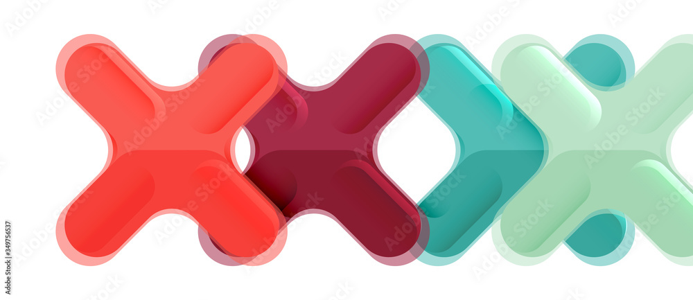 Glossy multicolored plastic style cross composition, x shape design, techno geometric modern abstract background. Trendy abstract layout template Glossy multicolored plastic style cross composition, x shape design, techno geometric modern abstract background. Trendy abstract layout template