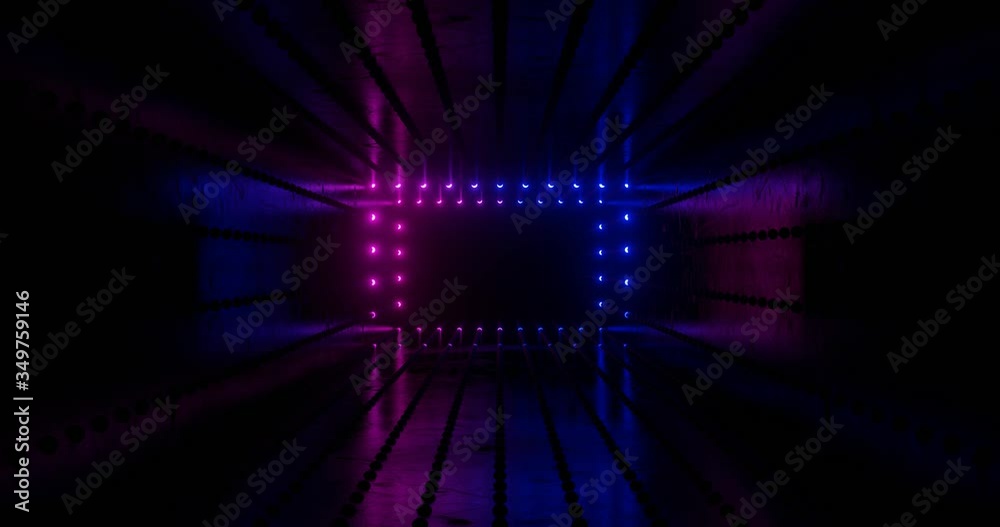 Looping animation of neon lamps in a dark tunnel. Endless movement. LED ...