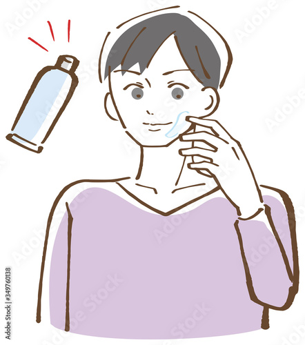 顔にクリームを塗っている男性　イラスト