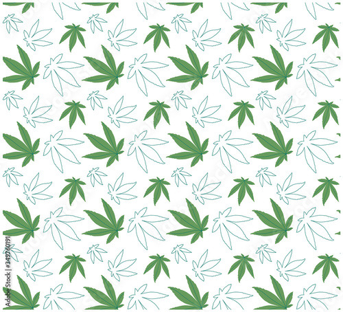 Wallpaper Mural seamless vector pattern Green cannabis leaves. Flat style, line art.Isolated on a white background. Wallpaper, packaging, print for textiles. Torontodigital.ca