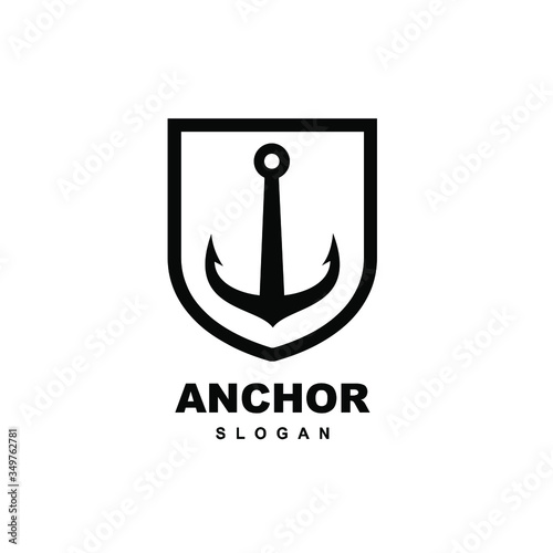 abstract vintage anchor shield black logo icon design