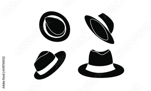 set straw hat silhouette black white logo icon design vector illustration