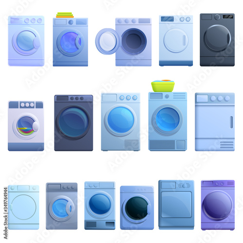 Tumble dryer icons set. Cartoon set of tumble dryer vector icons for web design