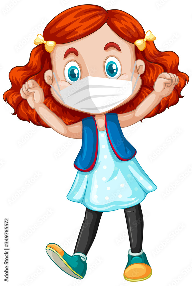 Happy girl cartoon character wearing mask Happy girl cartoon character wearing mask