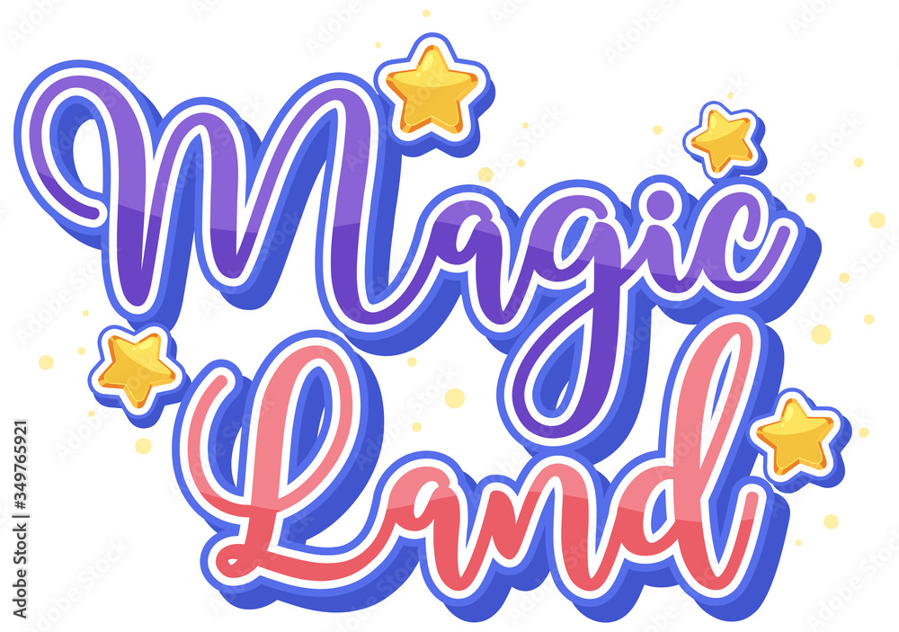 Font design for word magic land with stars on white background