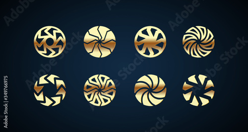 Set of Circle Swirl Ornament Logo or icon template with gold color effects
