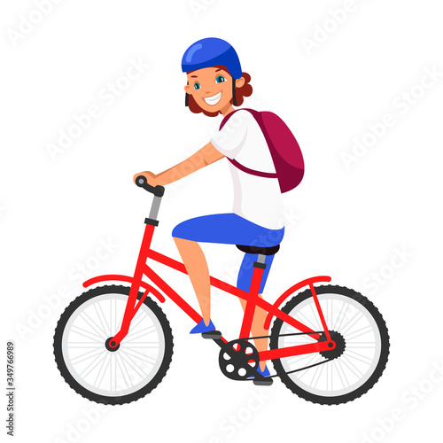 Vector character illustration of woman cyclist isolated person