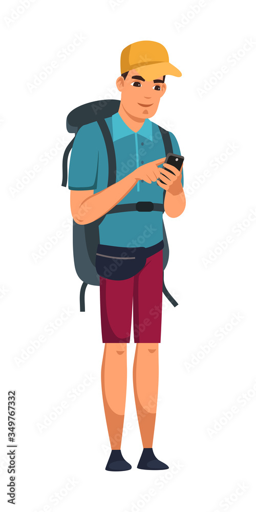 Vector character illustration of man with backpack isolated person