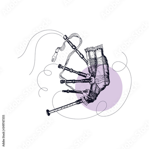 Bagpipe as Scottish Musical Wind Instrument Vector Illustration