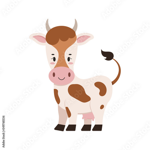 Wallpaper Mural Cute farm cow with udder flat design icon isolated on white background. Torontodigital.ca