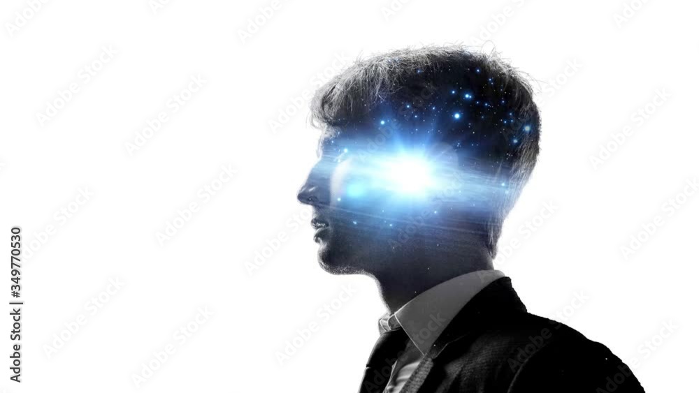 Creativity and intelligence, concept. A man and space with a galaxy in his head, double exposure Creativity and intelligence, concept. A man and space with a galaxy in his head, double exposure