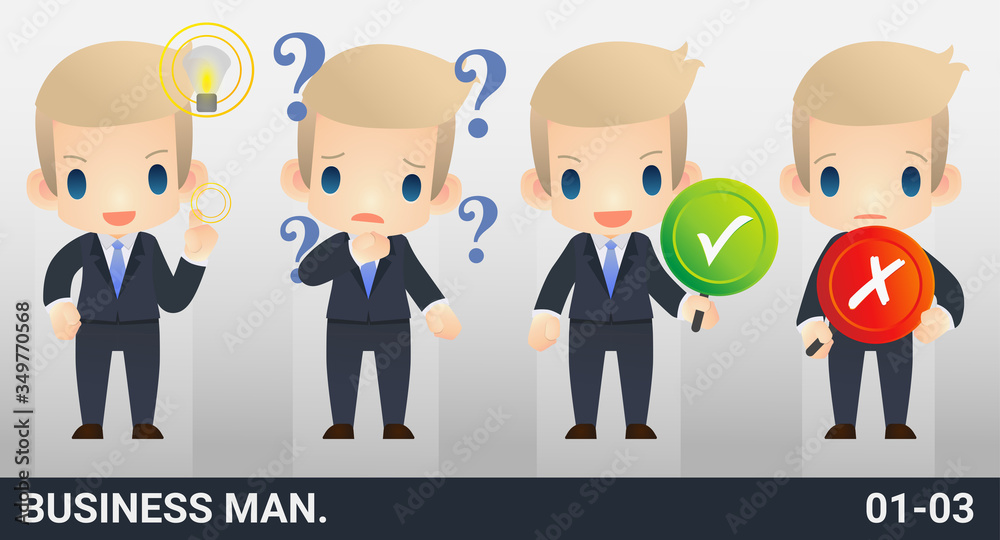 Set of American-European Businessman Activity 01-03, Cute and simple cartoon style - Vector poses Set of American-European Businessman Activity 01-03, Cute and simple cartoon style - Vector poses