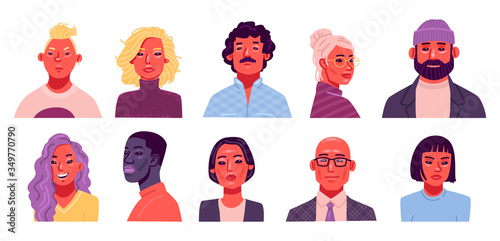 Set of avatars of people. A collection of portraits of men and women of different nationalities and ages