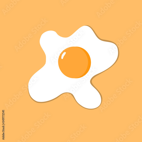 Fried egg issolatted on yellow background. Fried egg on yellow pastel color. Fried egg flat icon. Fried closeup.  Minimal fried egg.