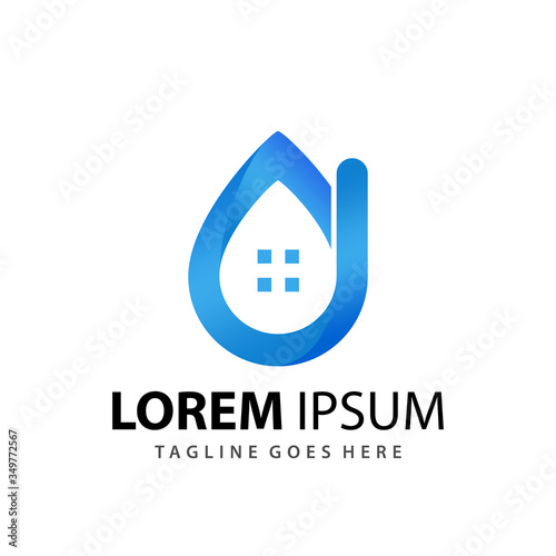 Abstract Water Drop Home Gradient Logo Design Template Vector Premium