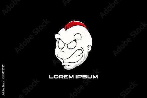 Funny man head with mohawk hairstyle cartoon character vector logo