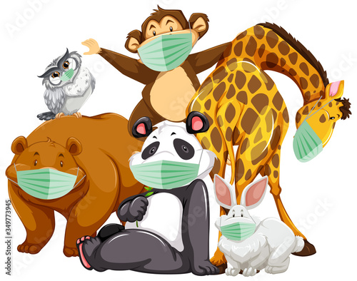 Wild animal cartoon charater wearing mask