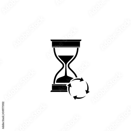 Hourglass or sand watch with round arrow icon for web design isolated on white background