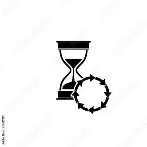 Hourglass or sand watch with round arrow icon for web design isolated on white background
