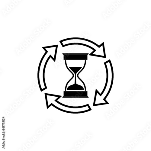 Hourglass or sand watch with round arrow icon for web design isolated on white background