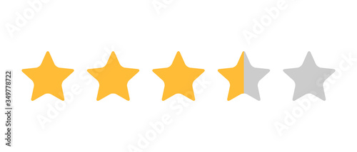 Three and half stars, customer quality symbol, vector product rating review flat icon for hotel, restaurant etc