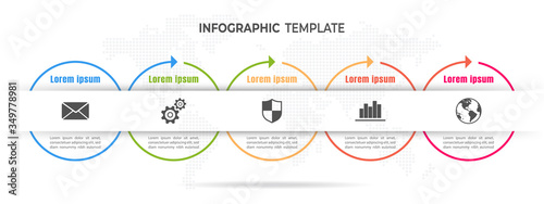 Modern circles timeline infograpic 5 options.