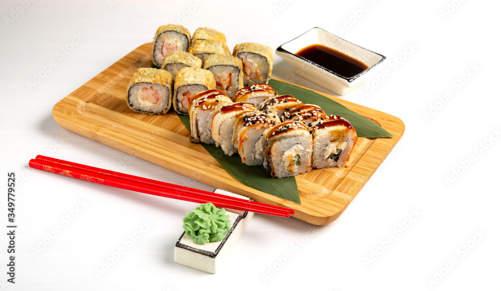 Sushi rolls, Japanese traditional cuisine Sushi rolls, Japanese traditional cuisine