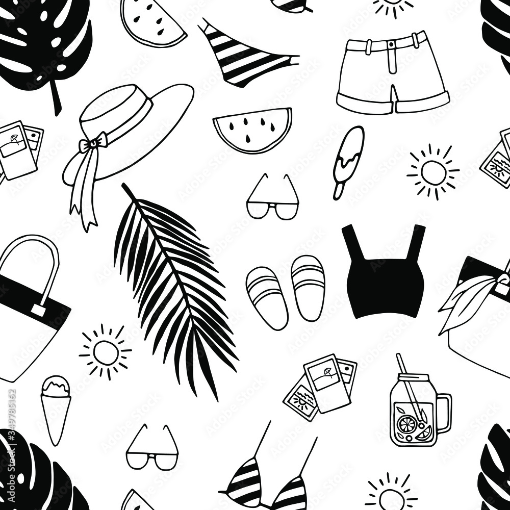 Seamless summer pattern with hand drawn elements. Illustration for ...