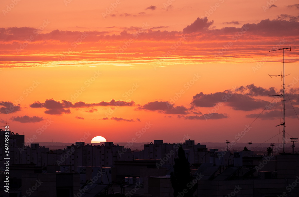 Amazing sunset on Beersheba, the capital of the Negev desert district