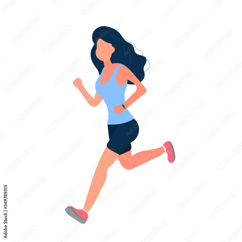 The girl is running. The girl in shorts and a t-shirt is jogging. Isolated. Vector. The girl is running. The girl in shorts and a t-shirt is jogging. Isolated. Vector.