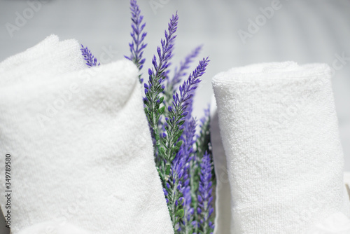 Lavender flower between towels