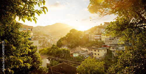 Favela at sunset in Rio de Janeiro, Brazil