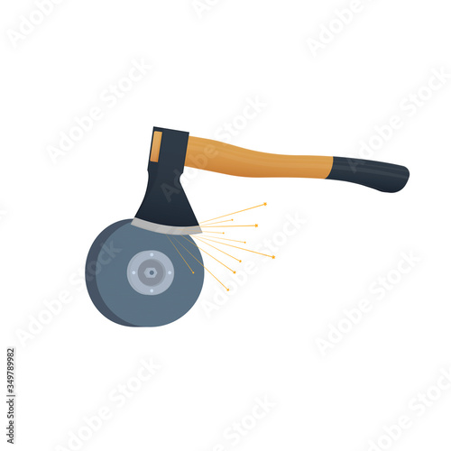 Axe. Sharpening the blade. Tool, vector illustration
