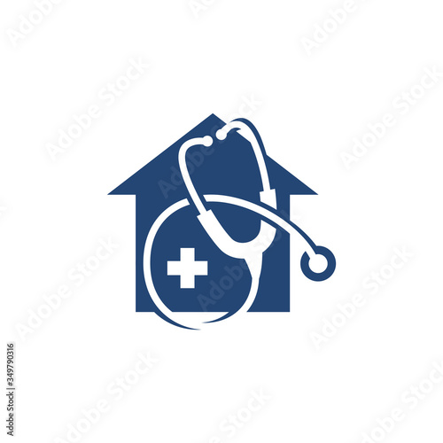 Stethoscope House Medical Logo Design Vector. Home Clinic Health Care Vector Graphic.