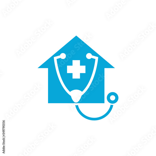 Stethoscope House Medical Logo Design Vector. Home Clinic Health Care Vector Graphic.