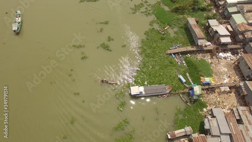 Aerial view floating boat life in Mekong River Delta in An Giang, Vietnam photo