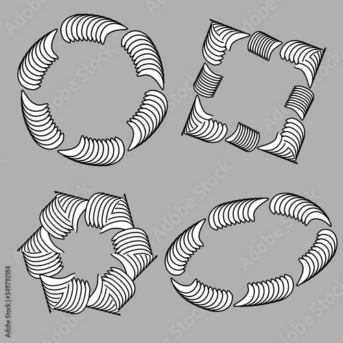 A set of bracelets made of abstract shells. Fashion simple accessories. White and black vector illustration.
