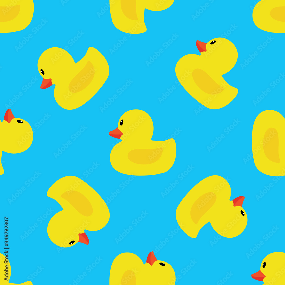 Swimming yellow Little Duck seamless pattern with bright blue background Swimming yellow Little Duck seamless pattern with bright blue background