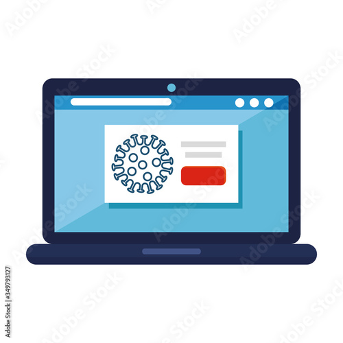 searching covid 19 online in laptop vector illustration design