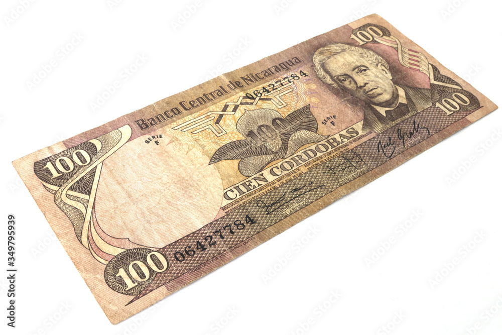 Isolated african money. One hundred Nicaraguan cordobas on a white background. Old african money Isolated african money. One hundred Nicaraguan cordobas on a white background. Old african money