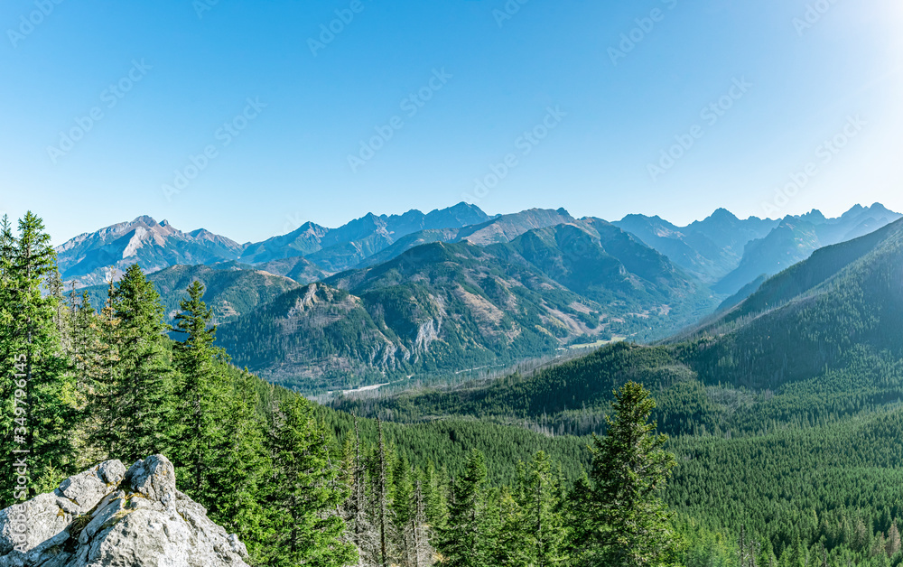 Extra wide panorama of High Tatra mountains, main crest, Zakopane, Poland