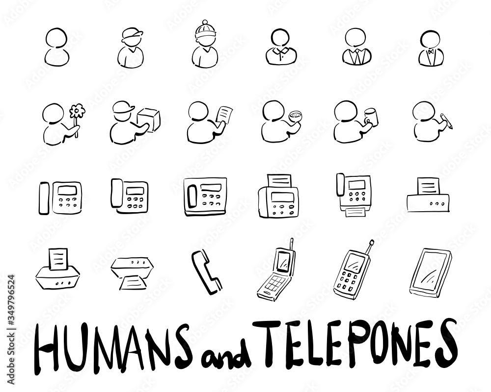 人間 配達員 電話 受話器 携帯電話などの手書きアイコンセット Stock Vector Adobe Stock